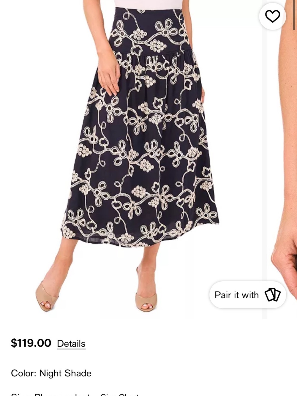 CeCe Navy Maxi Skirt with Cream Rope-Style Print